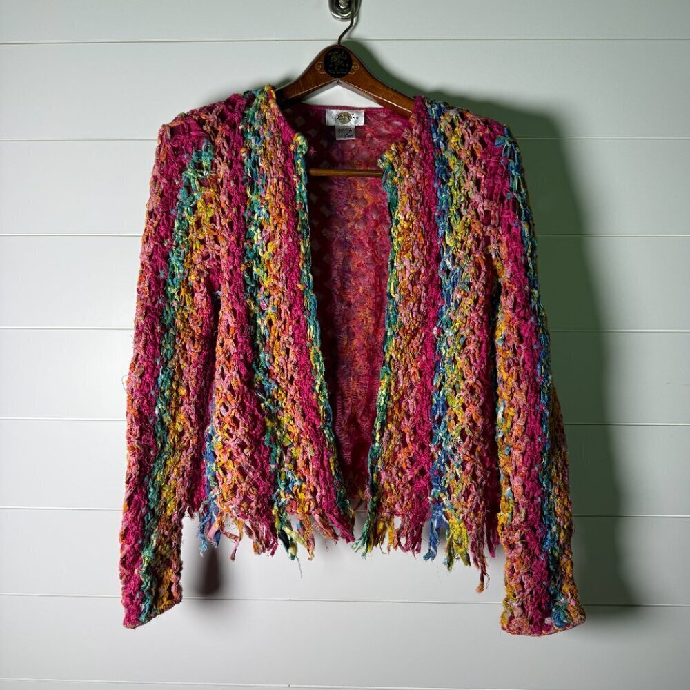 Sandy Starkman Sz L Funky Maximalist Colorful Y2K Woven Ribbon Textile Jacket